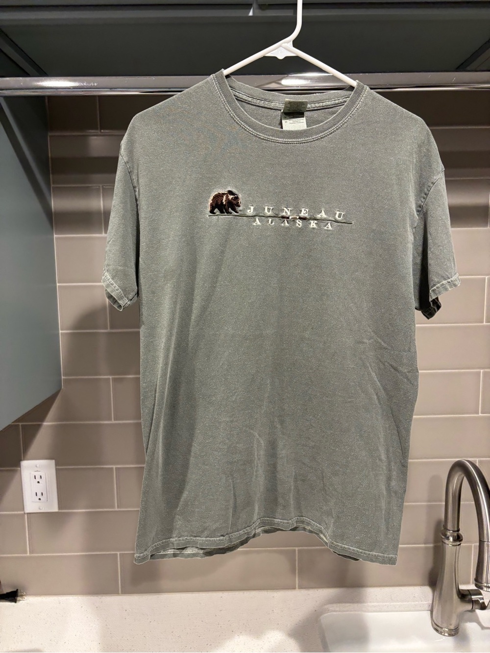 Y2K Juneau Alaska Bear Grey Tee Size M Solid Wash